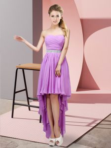 Lavender Sleeveless High Low Beading Lace Up Quinceanera Court of Honor Dress