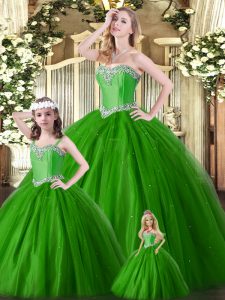 Affordable Green Lace Up Sweet 16 Dresses Beading Sleeveless Floor Length