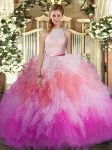 Popular Multi-color Sleeveless Floor Length Ruffles Backless 15 Quinceanera Dress