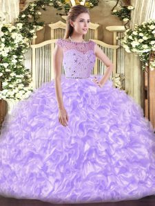 On Sale Lavender Sleeveless Floor Length Beading and Ruffles Zipper Sweet 16 Dresses