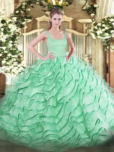 Customized Ruffled Layers Quinceanera Dresses Apple Green Zipper Sleeveless Brush Train