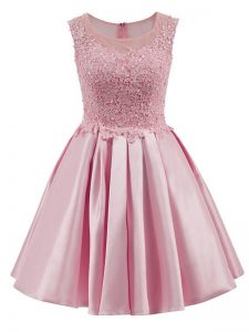 Baby Pink Sleeveless Lace Mini Length Bridesmaids Dress