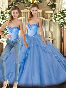 Stylish Two Pieces Vestidos de Quinceanera Baby Blue Sweetheart Organza Sleeveless Floor Length Lace Up