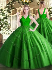 Top Selling Floor Length Green Vestidos de Quinceanera V-neck Sleeveless Zipper