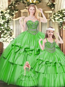 Exquisite Floor Length Green 15th Birthday Dress Sweetheart Sleeveless Lace Up