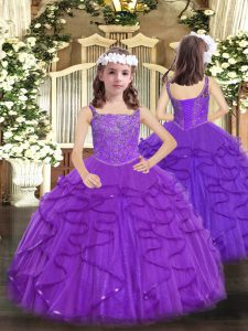 Simple Purple Sleeveless Tulle Lace Up High School Pageant Dress for Party and Sweet 16 and Quinceanera and Wedding Part