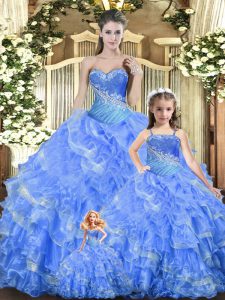 Smart Ball Gowns Sweet 16 Dresses Baby Blue Sweetheart Tulle Sleeveless Floor Length Lace Up