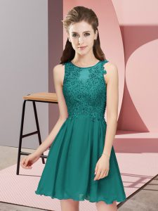 Graceful Empire Bridesmaid Gown Turquoise Scoop Chiffon Sleeveless Mini Length Zipper