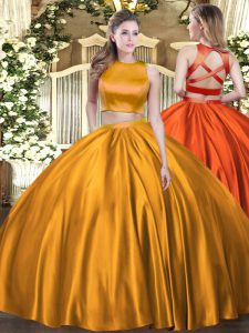 Suitable Orange Criss Cross Ball Gown Prom Dress Ruching Sleeveless Floor Length