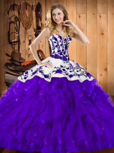 Comfortable Embroidery and Ruffles Vestidos de Quinceanera Purple Lace Up Sleeveless Floor Length