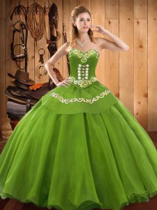 Flirting Embroidery 15 Quinceanera Dress Green Lace Up Sleeveless Floor Length