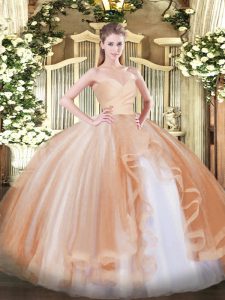 Custom Designed Sweetheart Sleeveless Tulle Ball Gown Prom Dress Ruffles Lace Up