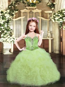 Ball Gowns Pageant Gowns For Girls Yellow Green Spaghetti Straps Organza Sleeveless Floor Length Lace Up