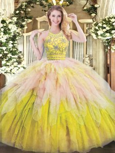 Ball Gowns Quinceanera Dresses Multi-color Halter Top Tulle Sleeveless Floor Length Zipper