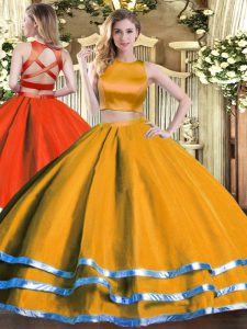 Orange Tulle Criss Cross 15 Quinceanera Dress Sleeveless Floor Length Ruching