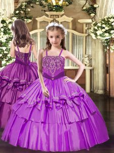 Admirable Sleeveless Beading and Ruffled Layers Lace Up Pageant Dress Womens