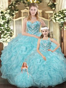Enchanting Sleeveless Beading and Ruffles Lace Up Quinceanera Dress