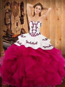 Graceful Floor Length Ball Gowns Sleeveless Hot Pink Vestidos de Quinceanera Lace Up