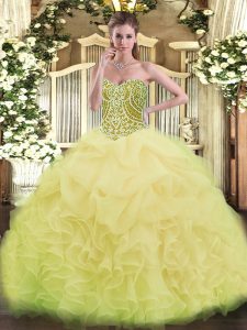 Yellow Green Ball Gowns Organza Sweetheart Sleeveless Ruffles Asymmetrical Lace Up Quince Ball Gowns