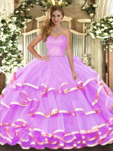 Lilac Lace Up Sweetheart Ruffled Layers Quinceanera Dresses Organza Sleeveless