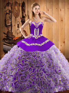 Popular Sleeveless Sweep Train Lace Up With Train Embroidery 15th Birthday Dress