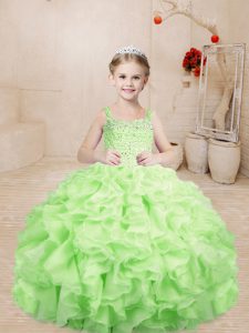 Beading and Ruffles Little Girls Pageant Dress Wholesale Yellow Green Lace Up Sleeveless Floor Length