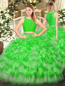 Stylish Ruffled Layers Quinceanera Dress Green Zipper Sleeveless Floor Length