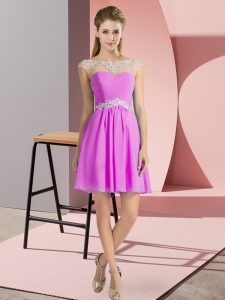 Custom Design Lilac Lace Up Homecoming Dress Beading Cap Sleeves Mini Length