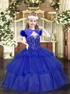 Royal Blue Sleeveless Organza Lace Up Pageant Dress for Teens for Party and Quinceanera