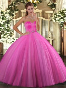 Rose Pink Vestidos de Quinceanera Military Ball and Sweet 16 and Quinceanera with Beading Sweetheart Sleeveless Lace Up