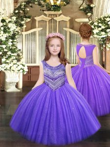 New Arrival Tulle Scoop Sleeveless Lace Up Beading Custom Made Pageant Dress in Lavender