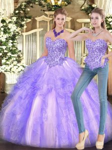 Beauteous Ball Gowns Sweet 16 Dresses Lavender Sweetheart Organza Sleeveless Floor Length Lace Up