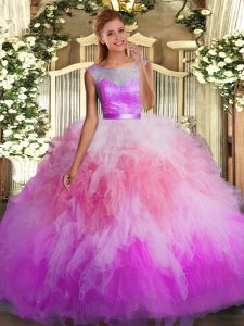 Beautiful Ball Gowns Quince Ball Gowns Multi-color Scoop Tulle Sleeveless Floor Length Backless