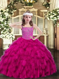 Cheap Straps Sleeveless Lace Up Little Girl Pageant Gowns Fuchsia Organza