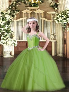 Popular Lace Up Little Girls Pageant Gowns Beading Sleeveless Sweep Train