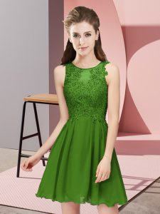 Beauteous Sleeveless Chiffon Mini Length Zipper Bridesmaid Dress in Green with Appliques