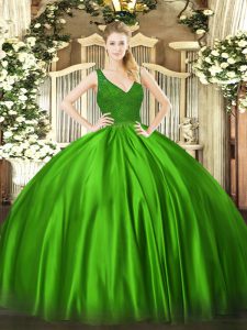 Green Sleeveless Floor Length Beading Zipper Quinceanera Dresses