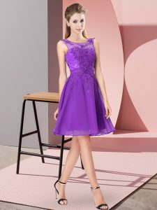 Colorful Chiffon Scoop Sleeveless Zipper Appliques Bridesmaid Dresses in Purple