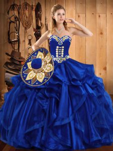 Comfortable Organza Sleeveless Floor Length Sweet 16 Quinceanera Dress and Embroidery and Ruffles