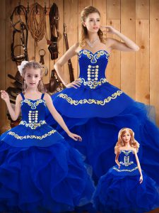 Excellent Royal Blue Tulle Lace Up Vestidos de Quinceanera Sleeveless Floor Length Ruffles