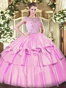 Lilac Sleeveless Tulle Zipper Quinceanera Gown for Military Ball and Sweet 16 and Quinceanera