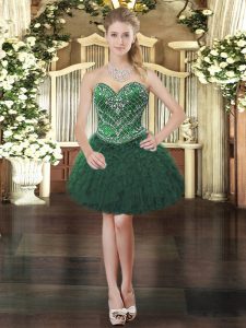 Charming Dark Green Sleeveless Organza Lace Up Prom Dress for Prom and Party