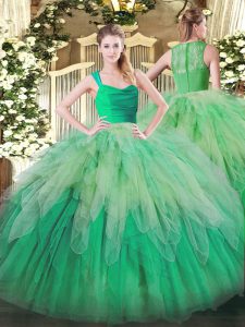 Floor Length Multi-color Ball Gown Prom Dress Organza Sleeveless Ruffles