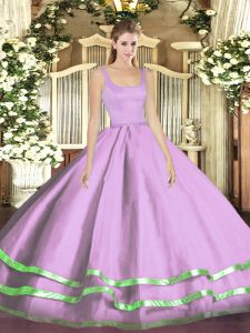 Gorgeous Lavender Sleeveless Ruffled Layers Floor Length Sweet 16 Quinceanera Dress