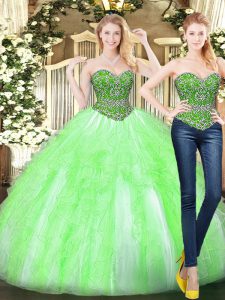 Popular Floor Length Yellow Green Quinceanera Gown Sweetheart Sleeveless Lace Up