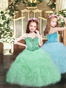 Inexpensive Ball Gowns Pageant Dresses Apple Green Spaghetti Straps Organza Sleeveless Floor Length Lace Up