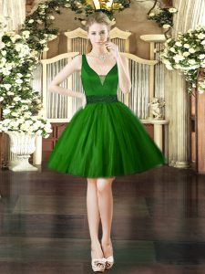 Adorable Dark Green Ball Gowns Beading Prom Dresses Lace Up Tulle Sleeveless Mini Length