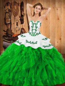 Green Satin and Organza Lace Up Sweet 16 Dress Sleeveless Floor Length Embroidery and Ruffles