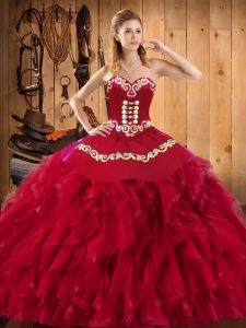 High Class Floor Length Ball Gowns Sleeveless Wine Red 15th Birthday Dress Lace Up