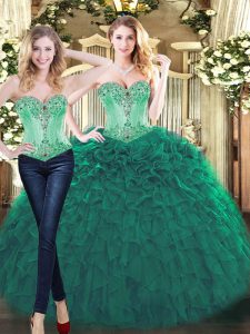 Superior Green Two Pieces Sweetheart Sleeveless Organza Floor Length Lace Up Beading and Ruffles Quinceanera Gowns